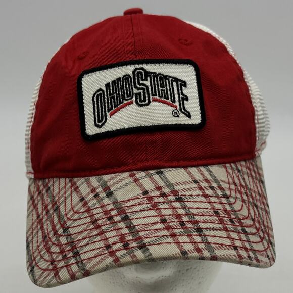 NCAA Ohio State Buckeyes Hat Mens OSFA Strapback Adjustable Plaid Bill Mesh Cap - Picture 1 of 8